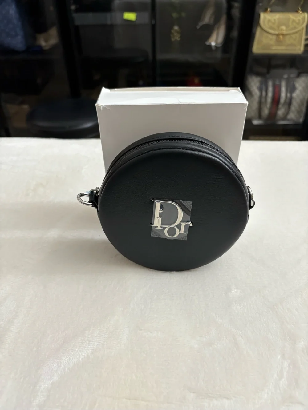 Dior Black Round Leather Crossbody with Silver Logo